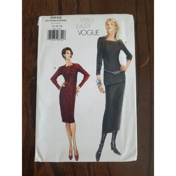 Vogue 9942 Very Easy Dress Tunic Skirt Pattern 14 16 18 Uncut Vintage 1998