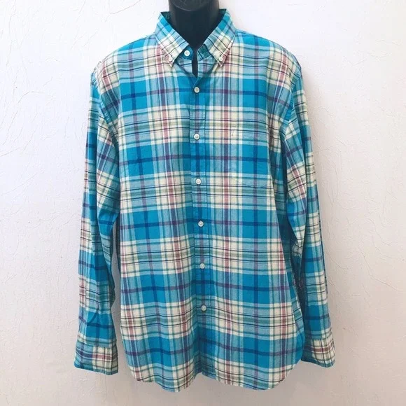 J. Crew Factory‎ Men's Size XL Blue Plaid Button Down Long Sleeve Shirt