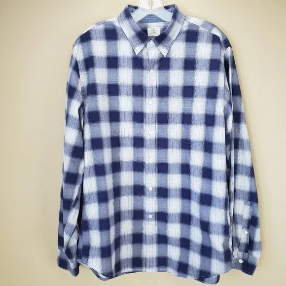 J Crew Navy Gray Plaid Button down L‎