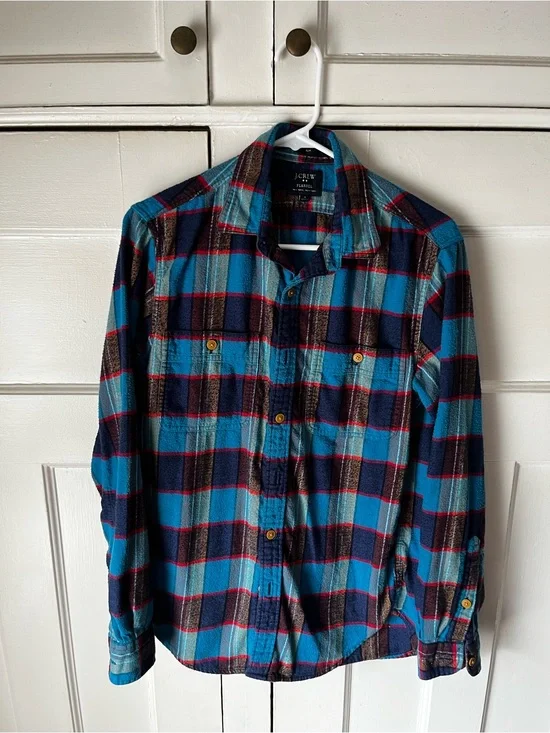 J. Crew - Slim Fit Red & Blue Plaid Flannel Shirt - Men’s Size S