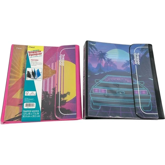 Mead Trapper Keeper 1 Inch Binder Lot of 2 Retro Synthwave Palm Trees Car