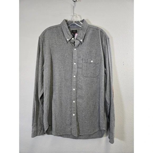 J.Crew Cotton Wool Blend Elbow Patch Flannel Button Down Shirt Gray Large
