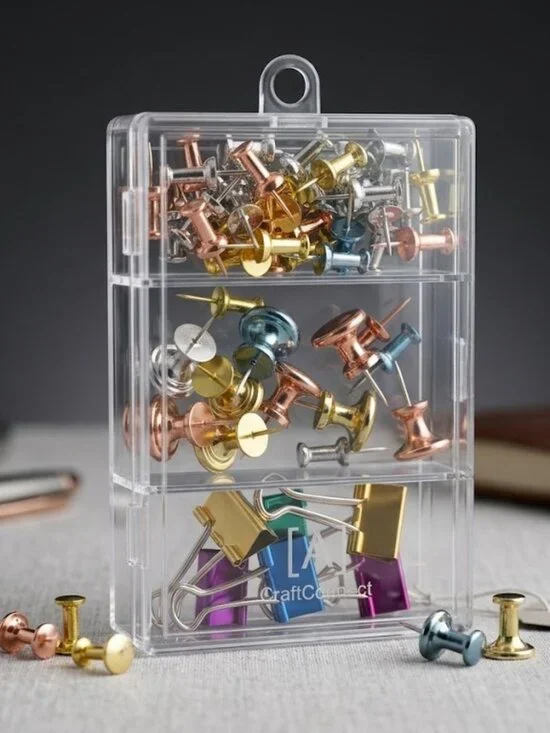 Office Stationery Variety Pack Metallic Push Pins Thumb Tacks Binder Clips