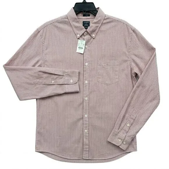 J.Crew Factory Flex Washed Slim Shirt Men XL Red Stripe Button-Down NWT