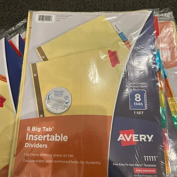 Big Tab Avery Insertable Dividers 15 Packages (Each set contains  8 tabs) Size 1