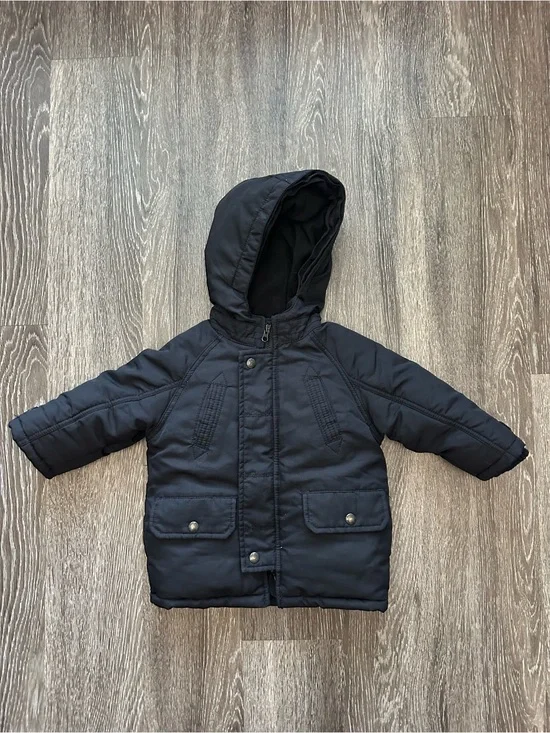 BabyGap Puffer Jacket Boys 18-24 Months Black Hooded Fleece Lined Zip Winter