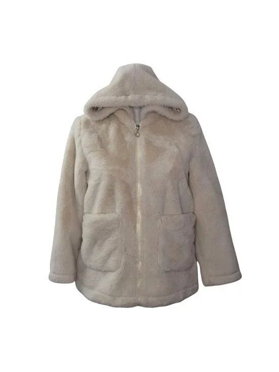 Urban Republic Girls Faux Fur Hooded Jacket Size M 10 12 White Plush Coat Soft