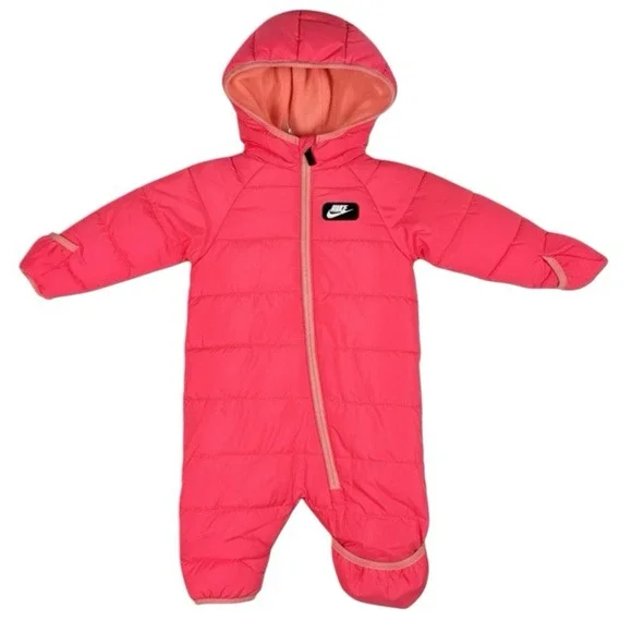 NIKE Infant Puffer Snowsuit Bunting‎ 6 Months Neon Pink Fleece Hooded Winter