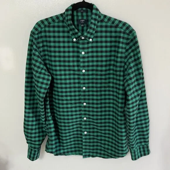 J.Crew Shirt Mens Green Plaid Button Down Slim Fit Oxford Collared Cotton L