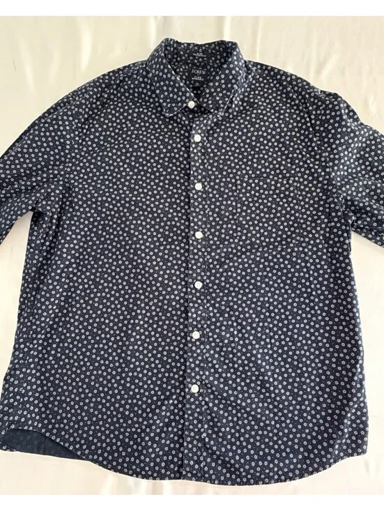 J.Crew Navy Floral Print Button-Up Shirt Men's XL