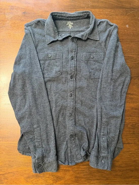 J. Crew Men's Heather Charcoal Slub Cotton Button-Up Size Medium