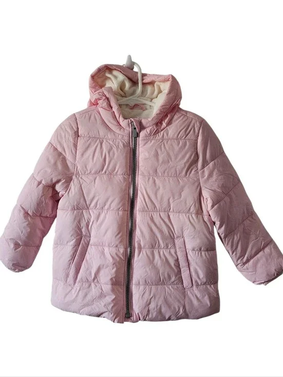 Old Navy Toddler Girls Pink Puffer Jacket 4T Fleece Lined Hooded Winter Coat NWT