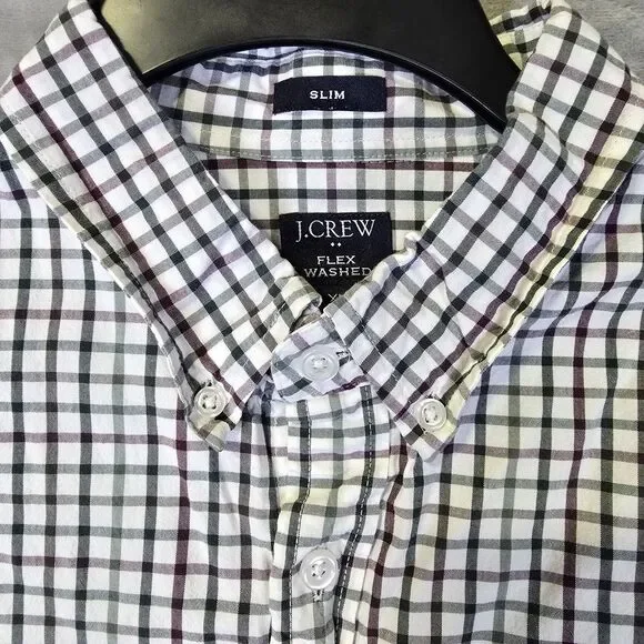 J. Crew Button Down Shirt Slim Fit Mens XL Beige Green Red Check Plaid Cotton