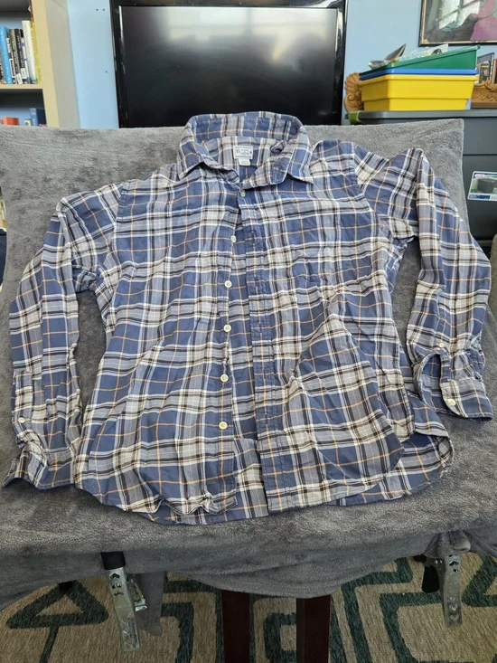 J. Crew Navy and Cream Plaid Button-Down Shirt