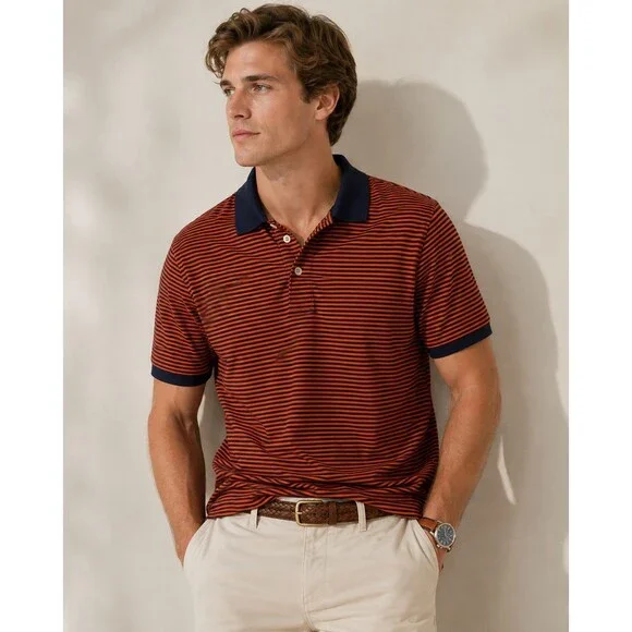 NWT J. Crew Men’s Striped Polo Shirt Size XL Yam Orange/Navy Classic Preppy Golf