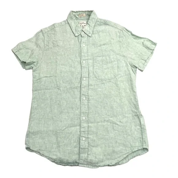 J. Crew Baird McNutt Irish Linen Short Sleeve Button Down Shirt M Green Slim Fit