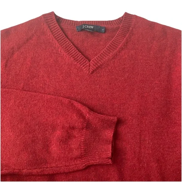 J‎ Crew Mens Red V Neck Slim Fit 100% Merino Wool Sweater Size L