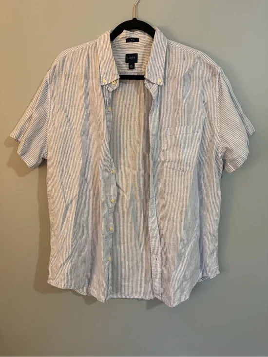 J. Crew Men's Short-Sleeve Button-Down Shirt in Blue and White Stripe