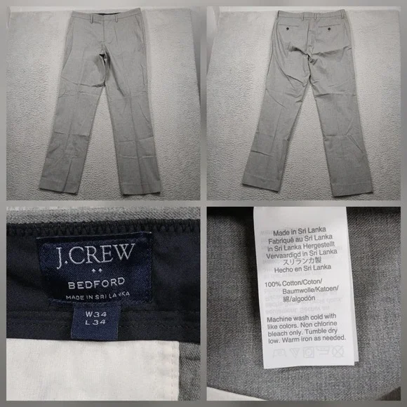 J.Crew Bedford‎ Dress Pants Men's 34x34 Gray Tailored Cotton