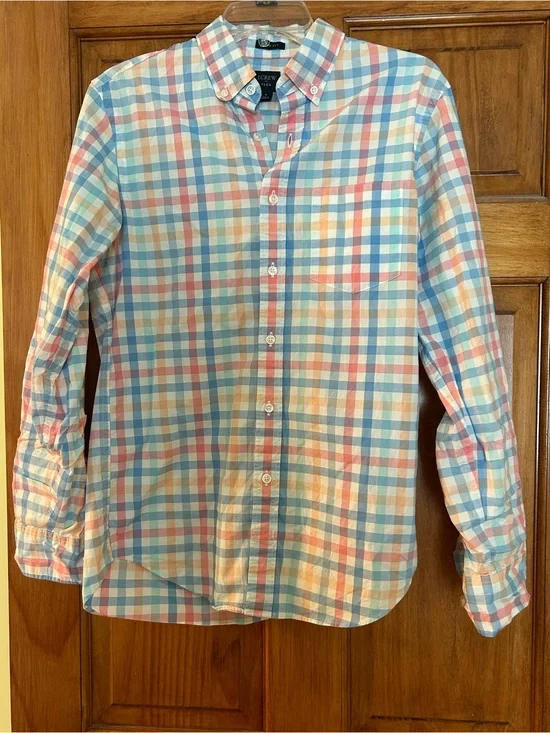 J. Crew Multicolor Pastel Plaid Button-Down Shirt - Blue, Pink, Cream, Yellow