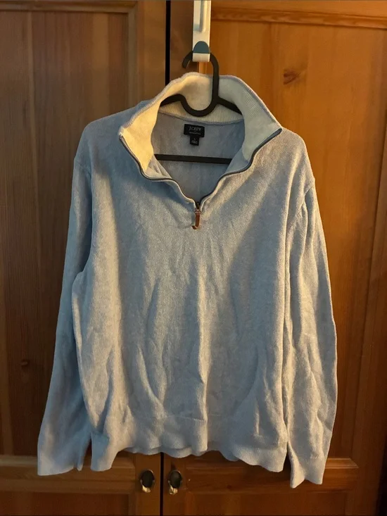 J. Crew Light Blue Quarter-Zip Sweater with Cream Inner Collar