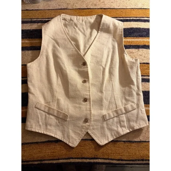 VTG Kids Cream Button Front Formal Waistcoat‎ Vest V-Neck Retro Cottage Coquette