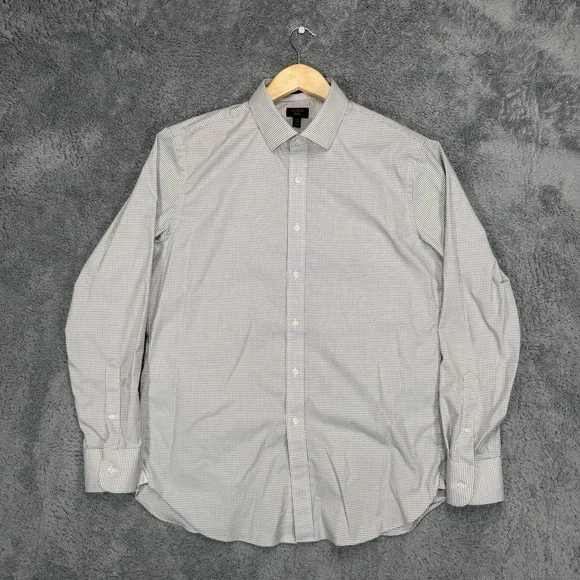 J Crew Ludlow Dress Shirt Mens 16.5/35‎ Slim Fit White Grid Check Cotton Stretch