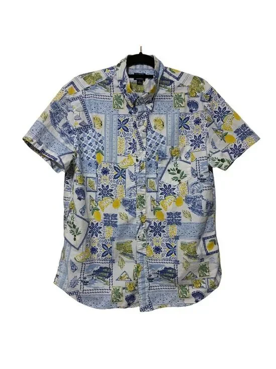 J.Crew Flex Washed Button Down Shirt Men’s L Geometric Short Sleeve Floral
