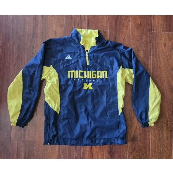 Adidas Michigan Football Windbreaker Youth Medium 10/12 Navy Blue Quarter Zip