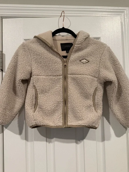 Zara Cream Sherpa Hooded Zip Jacket for Kids