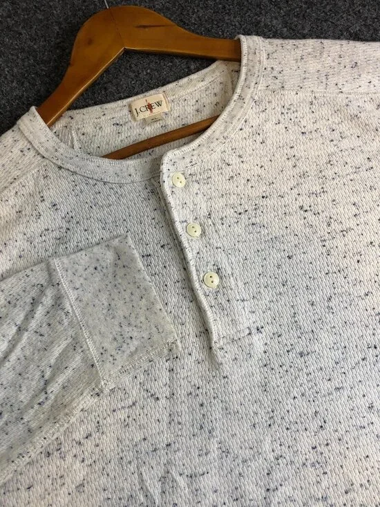 J Crew Shirt Mens XL Gray Speckle Henley Oarsman Long Sleeve 100% Cotton Thermal