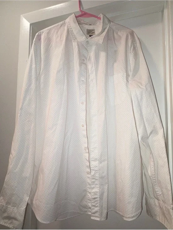 J. Crew White Long-Sleeve Button-Down with Micro Dot Pattern