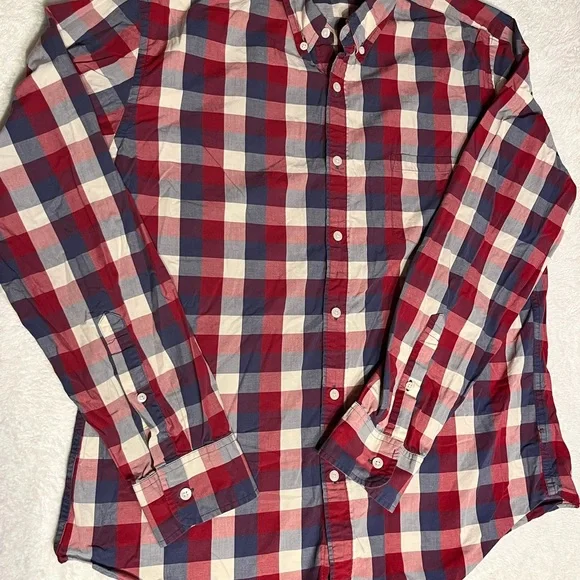 J. Crew Red, Blue & White Plaid Button-Down Shirt