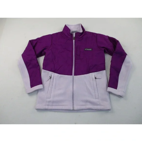 Columbia Jacket Kids Medium 10/12 Purple Hybrid Fleece Quilted Full Zip Utility