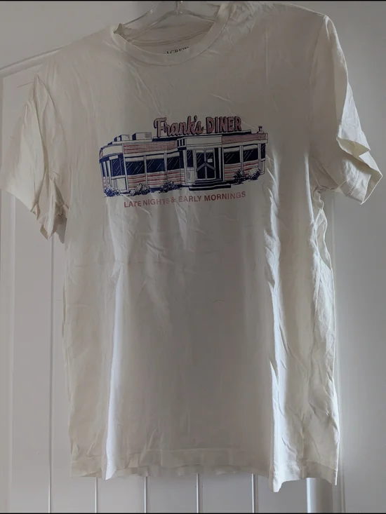 J. Crew Cream Short Sleeve Tee with Navy & Pink Diner Graphic