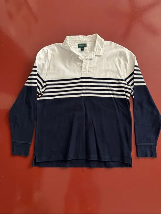 J. Crew Men’s Navy & White Long-Sleeve Rugby Shirt Size Large