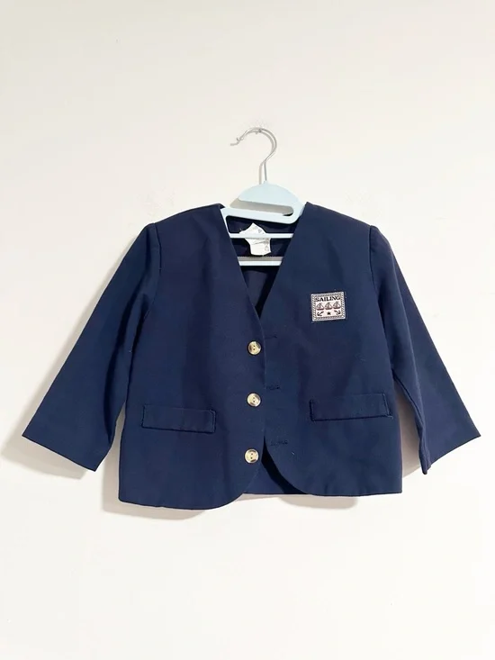 Vintage Kids Navy Sailing Blazer Jacket - Gold Buttons Nautical Crest Size 24 mo