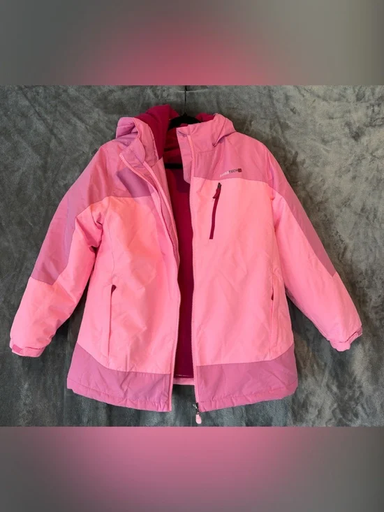 Swiss Tech Girls Pink Colorblock Hooded Raincoat with Zip Pockets