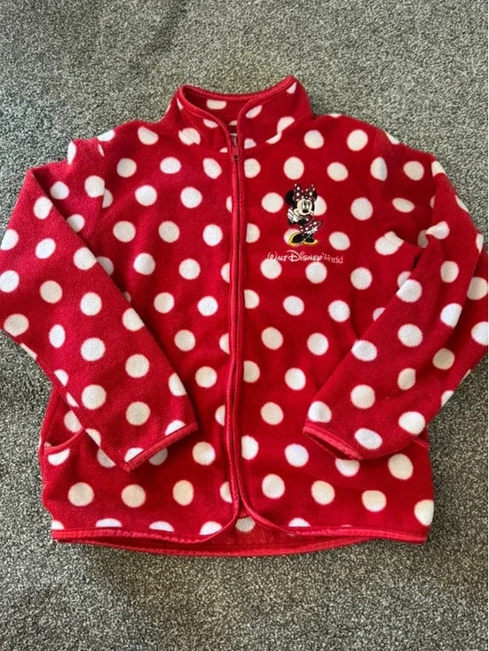 Girl’s Walt Disney World authentic parks red and white full zip fleece jacket M