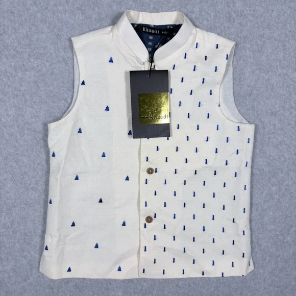 Khaadi Boys Off White Embroidered Cotton Waist Coat Vest 4-5Y