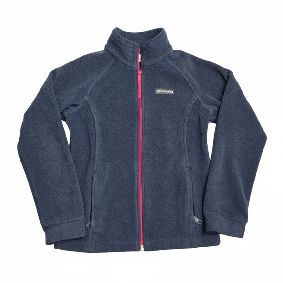 Columbia Fleece Jacket - Navy Blue w/ Hot Pink Zip (Youth M 10/12)