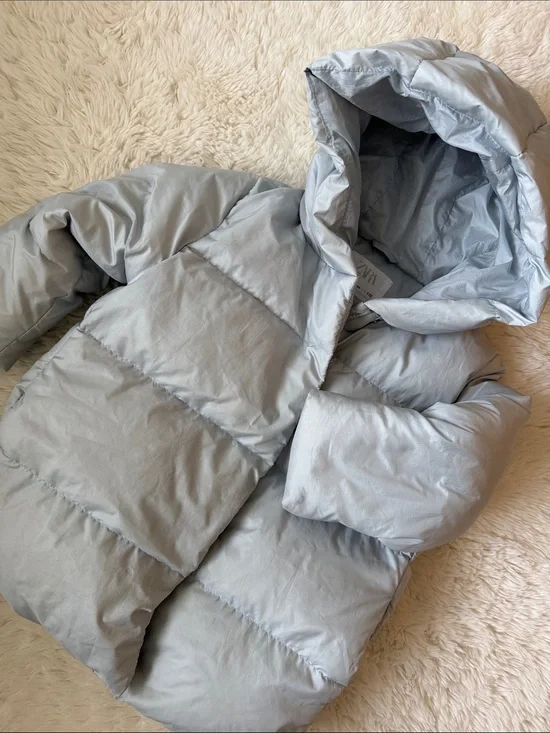 🍭 Zara - Kids Light Blue-Gray Hooded Puffer Jacket - size 4-5