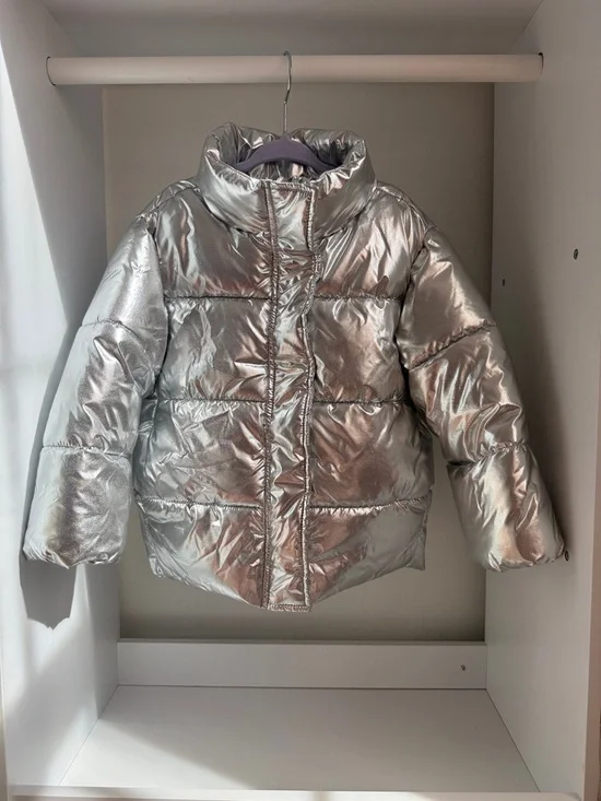 Zara Metallic Silver Kids Puffer Jacket