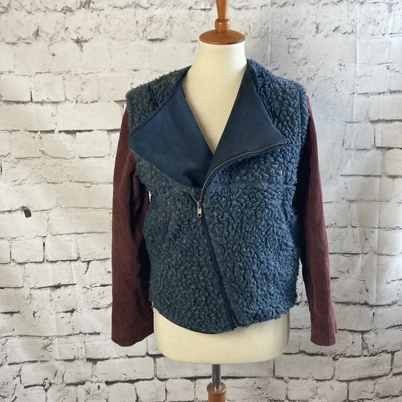 The Animals Observatory Girls 12 Sherpa Corduroy Moto Jacket Blue Burgundy