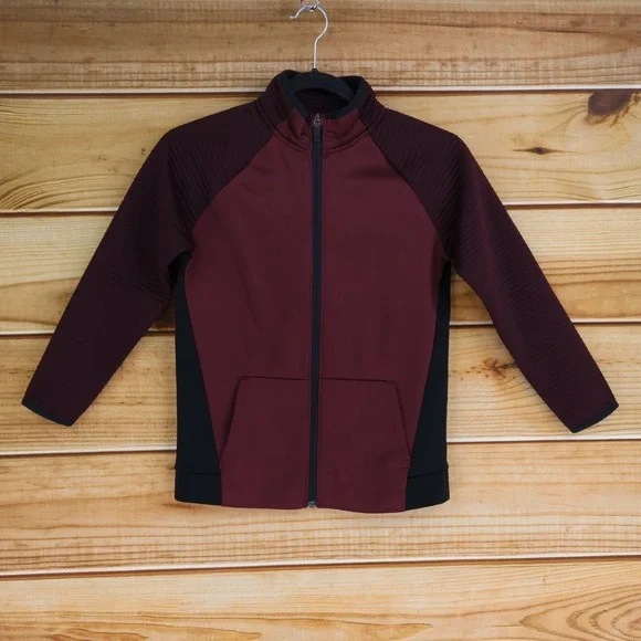Old Navy Activewear Full Zip Jacket Girls Size M Maroon Black Mock‎ Neck Pockets