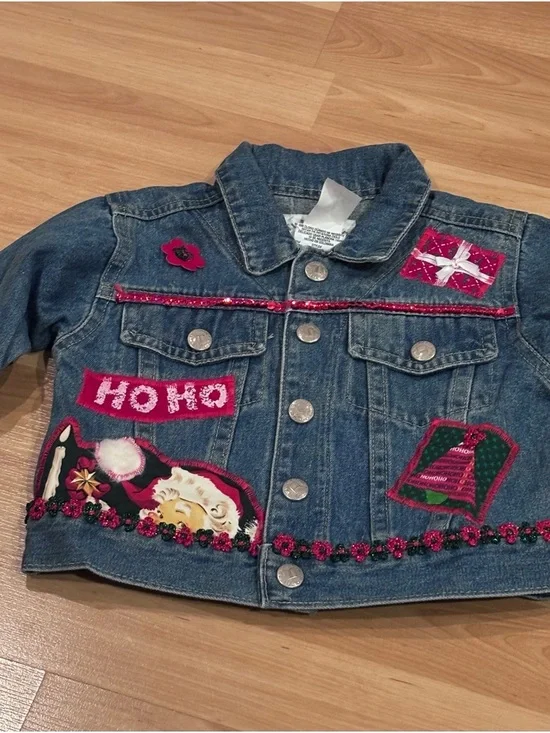 Twice Upon a Time‎ Vintage Made in USA Christmas Jean Jacket With Bling