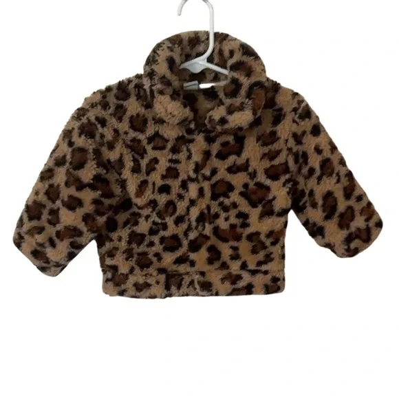 Cute! Leopard Print Sherpa Jacket Baby Girl 6-9M Warm‎ Coat Toddler