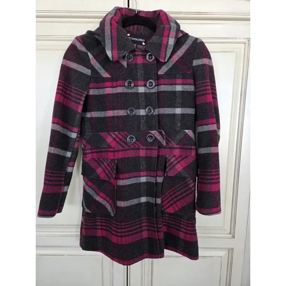 Rothschild Peacoat Plaid‎ 14/16 Black And Pink Double Breasted