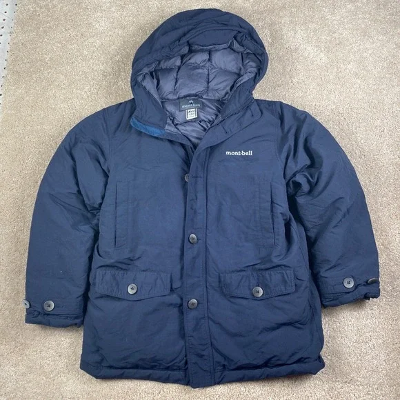 Mont-bell Down Husky Coat Kids 150 Parka Navy Blue Puffer Hooded 1101515