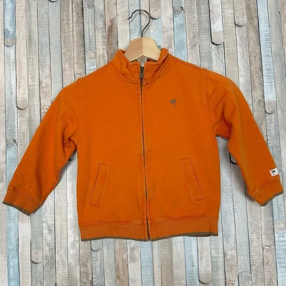 Janie and Jack 4 Boys Orange Full‎ Zip Jacket Sweatshirt Cotton Terry Knit Palm